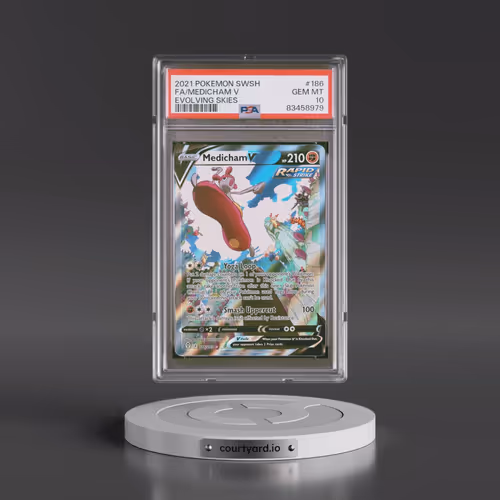 2021 Pokémon Sword & Shield Evolving Skies #186 Medicham V - Holo Full Art (PSA 10 GEM MINT)