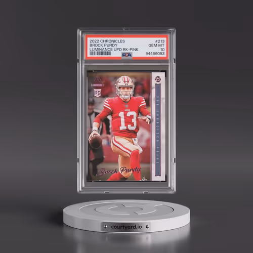 2022 Panini Chronicles Luminance Update Rookies #213 Brock Purdy - Pink (PSA 10 GEM MINT)