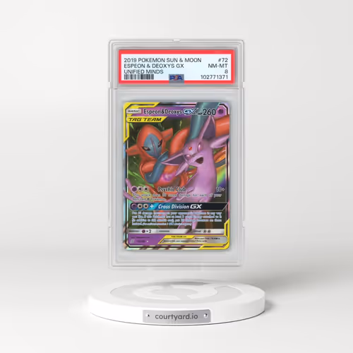 2019 Pokémon Sun & Moon Unified Minds #72 Espeon & Deoxys GX - Holo (PSA 8 NM-MT)
