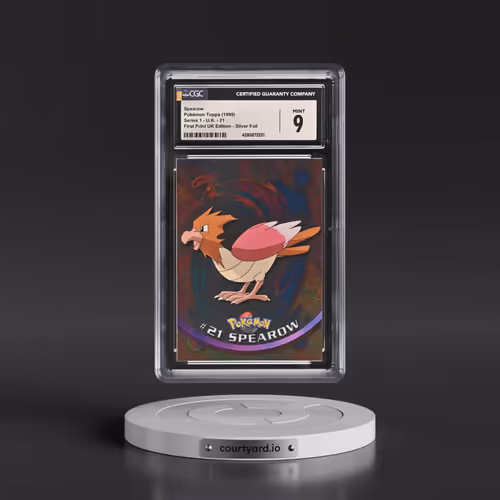 1999 Series 1 (Circular Nintendo Seal) #21 Spearow - 1st Print UK Ed (Blue Topps Logo) Silver Foil (