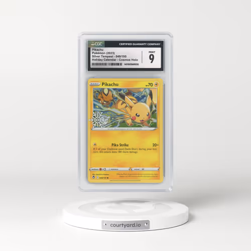 2022 Silver Tempest #049/195 Pikachu - Holiday Calendar (Snowflake Stamp) Cosmos Holo (CGC 9 MINT)