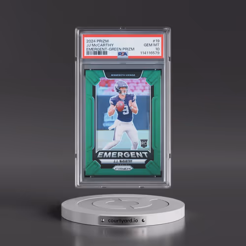 2024 Panini Prizm Emergent #19 JJ McCarthy - Green Prizm (PSA 10 GEM MINT)