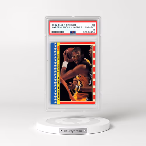 1987 Fleer Sticker #8 Kareem Abdul-Jabbar (PSA 8 NM-MT)