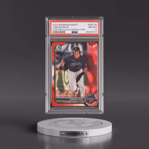 2022 Bowman Draft #BDC34 Jordan Beck - Chrome-Red Lava Refractor (PSA 8 NM-MT)
