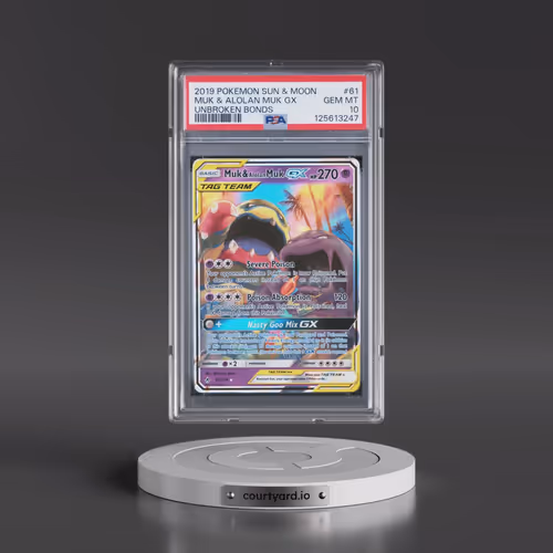 2019 Pokémon Sun & Moon Unbroken Bonds #61 Muk & Alolan Muk GX - Holo (PSA 10 GEM MINT)