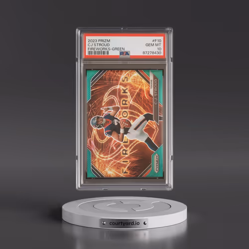 2023 Panini Prizm Fireworks #F10 CJ Stroud - Green Prizm (PSA 10 GEM MINT)
