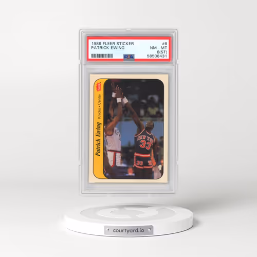 1986 Fleer Sticker #6 Patrick Ewing (PSA 8 NM-MT)