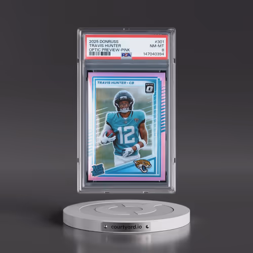 2025 Panini Donruss #301 Travis Hunter - Optic Preview-Pink (PSA 8 NM-MT)