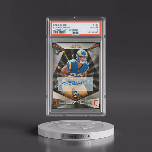 2024 Panini Black #107 Blake Corum - Autograph-Citrine (PSA 8 NM-MT)