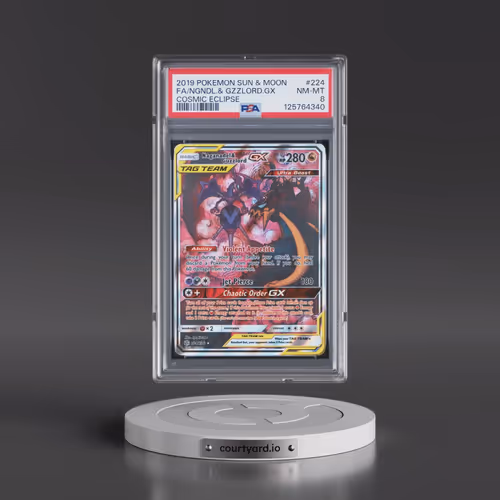 2019 Pokémon Sun & Moon Cosmic Eclipse #224 Naganadel & Guzzlord GX - Holo Full Art (PSA 8 NM-MT)