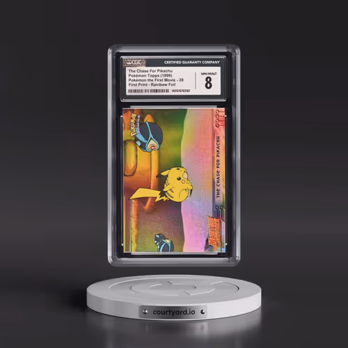 1999 Pokémon the First Movie #28 The Chase For Pikachu - First Print (Blue Topps Logo) Rainbow Foil