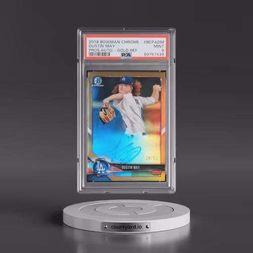2018 Bowman Chrome Prospects Autographs #BCPADM Dustin May - Gold Refractor (PSA 9 MINT)