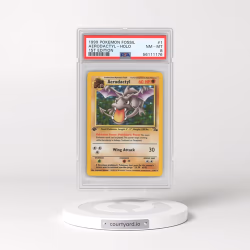 1999 Pokémon Fossil #1 Aerodactyl - 1st Edition Holo (PSA 8 NM-MT)