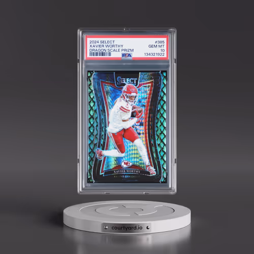 2024 Panini Select #385 Xavier Worthy - Dragon Scale Prizm (PSA 10 GEM MINT)