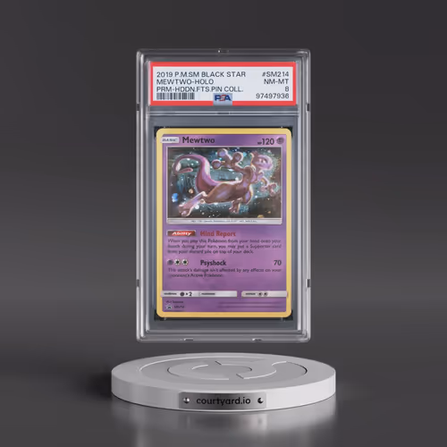 2019 Pokémon SM Black Star Promo #SM214 Mewtwo - Holo Hidden Fates Pin Collection (PSA 8 NM-MT)