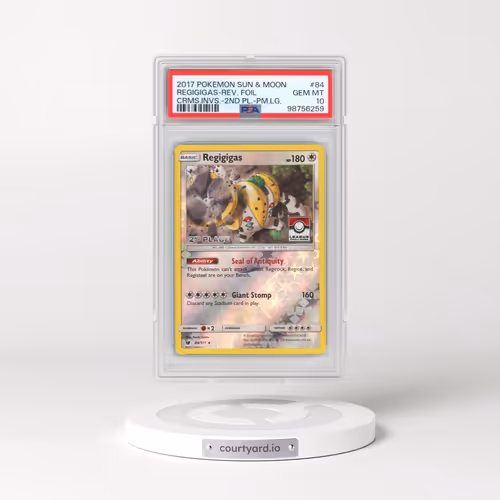 2017 Pokémon Sun & Moon Crimson Invasion #84 Regigigas - Reverse Foil 2nd Place-Pokemon League (PSA