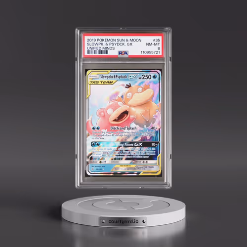 2019 Pokémon Sun & Moon Unified Minds #35 Slowpoke & Psyduck GX - Holo (PSA 8 NM-MT)