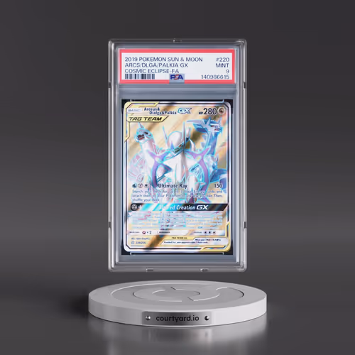 2019 Pokémon Sun & Moon Cosmic Eclipse #220 Arceus & Dialga & Palkia GX - Holo Full Art (PSA 9 MINT)
