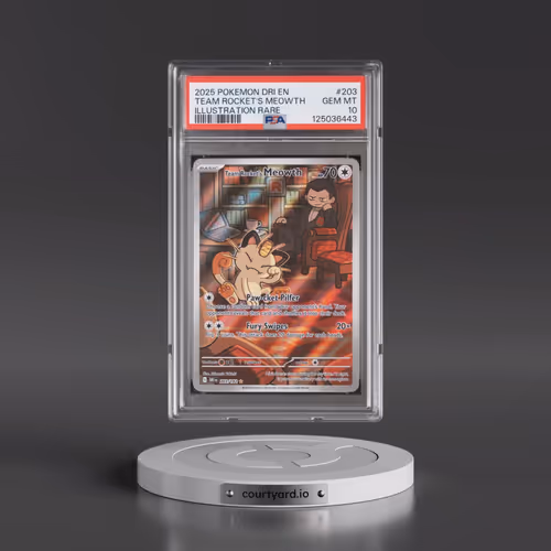 2025 Pokémon Dri EN-Destined Rivals #203 Team Rocket's Meowth - Illustration Rare (PSA 10 GEM MINT)