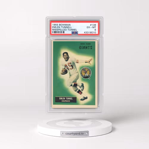 1955 Bowman #136 Emlen Tunnell - Misspelled Tunnel (PSA 6 EX-MT)