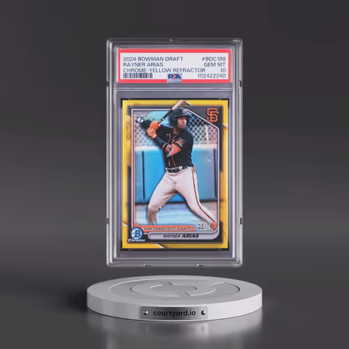 2024 Bowman Draft #BDC189 Rayner Arias - Chrome-Yellow Refractor (PSA 10 GEM MINT)