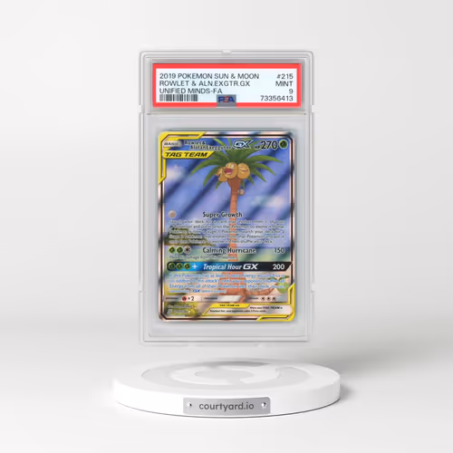 2019 Pokémon Sun & Moon Unified Minds #215 Rowlet & Alolan Exeggutor GX - Holo Full Art (PSA 9 MINT)