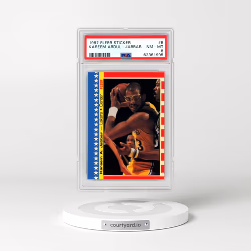 1987 Fleer Sticker #8 Kareem Abdul-Jabbar (PSA 8 NM-MT)