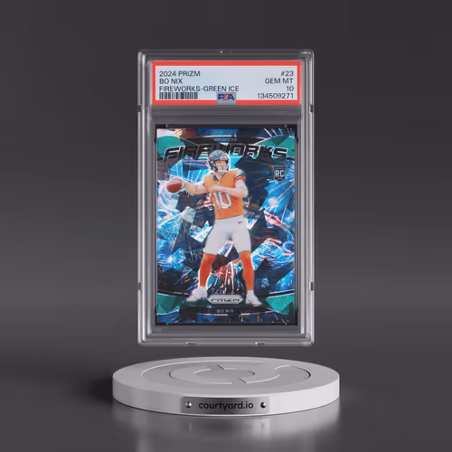 2024 Panini Prizm Fireworks #23 Bo Nix - Green Ice (PSA 10 GEM MINT)