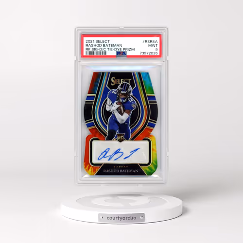 2021 Panini Select Rookie Signatures #RSRBA Rashod Bateman - Die-Cut Tie-Dye Prizm (PSA 9 MINT)