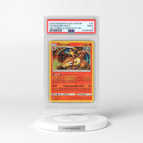 2019 Pokémon Sun & Moon Team Up #14 Charizard - Holo Cosmos-2021 Kanto 5-Tin Exclusive (PSA 9 MINT)
