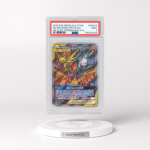 2019 Pokémon SM Black Star Promo #SM210 Moltres & Zapdos & Articuno GX - Holo Full Art Hidden Fates Elite Trainer Box (PSA 9 MINT)
