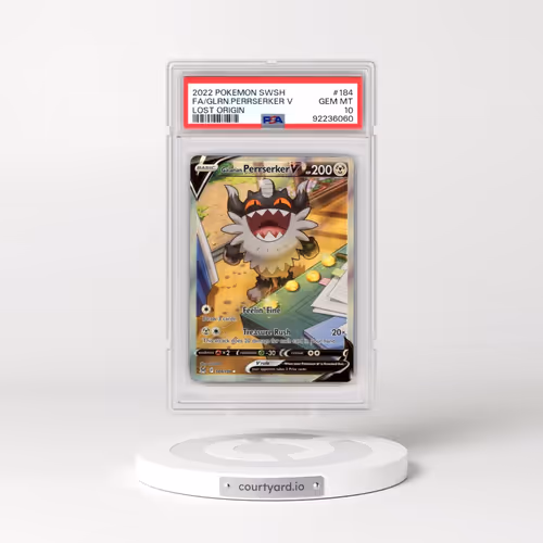 2022 Pokémon Sword & Shield Lost Origin #184 Galarian Perrserker V - Holo Full Art (PSA 10 GEM MINT)