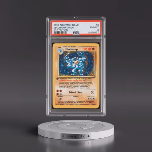 1999 Pokémon Game #8 Machamp - 1st Edition Holo (PSA 8 NM-MT)