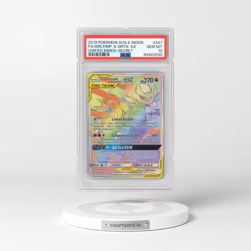 2019 Pokémon Sun & Moon Unified Minds #247 Garchomp & Giratina GX - Holo Full Art Secret (PSA 10 GEM MINT)
