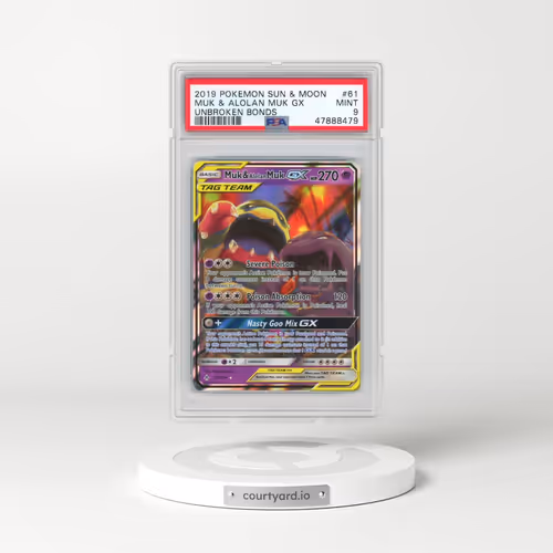 2019 Pokémon Sun & Moon Unbroken Bonds #61 Muk & Alolan Muk GX - Holo (PSA 9 MINT)