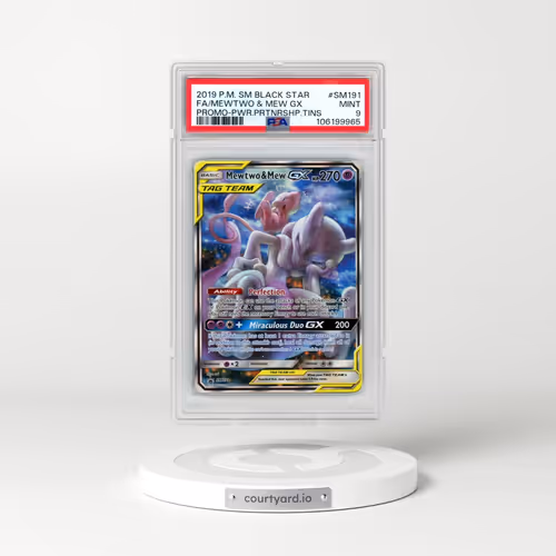 2019 Pokémon SM Black Star Promo #SM191 Mewtwo & Mew GX - Holo Full Art Power Partnership Tins (PSA 9 MINT)