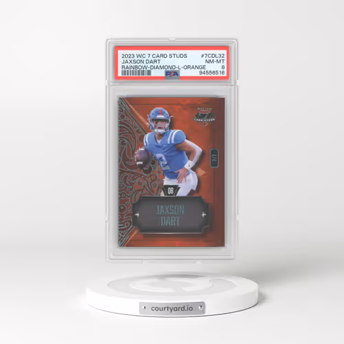 2023 Wild Card 7 Card Studs #7CDL32 Jaxson Dart - Rainbow Foil-Diamond-Left-Orange (PSA 8 NM-MT)