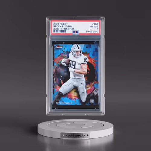 2024 Topps Finest #282 Brock Bowers - Blue Refractor (PSA 8 NM-MT)
