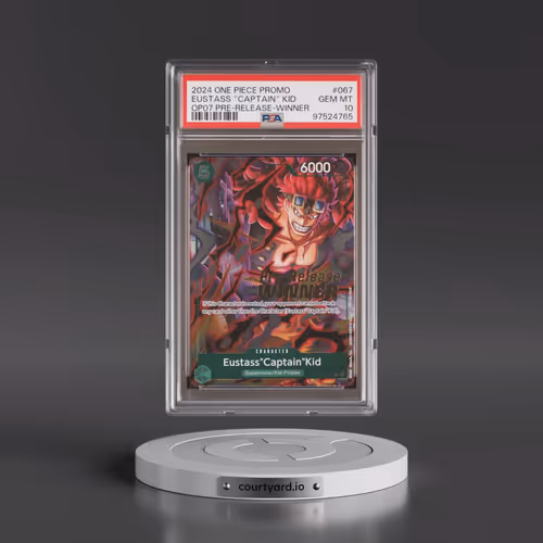 2024 One Piece Promos #067 Eustass "Captain" Kid - 500 Years in the Future Pre-Release-Winner (PSA 1