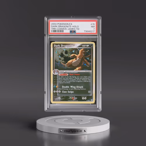 2004 Pokémon EX Team Rocket Returns #15 Dark Dragonite - Holo Cosmos-James Theme Deck (PSA 7 NM)