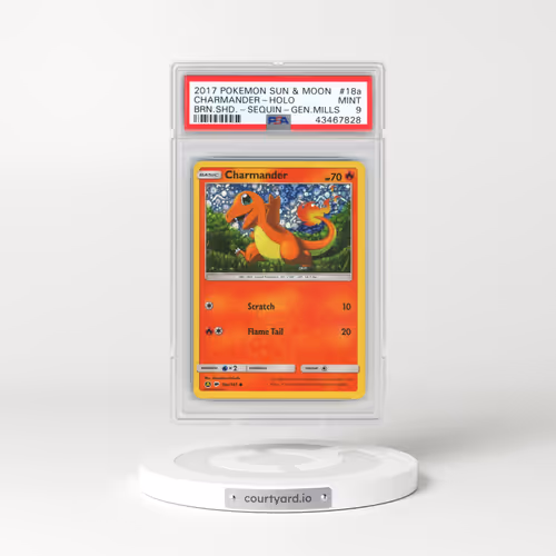 2017 Pokémon Sun & Moon Burning Shadows #18a Charmander - Holo Sequin-Yellow A Alternate Art General Mills Mini Packs (PSA 9 MINT)