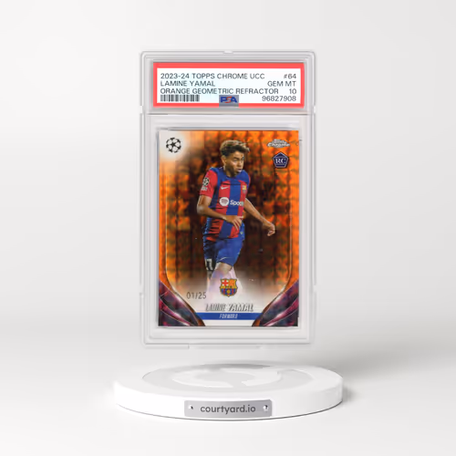 2023-24 Topps Chrome UEFA Club Competitions #64 Lamine Yamal - Orange Geometric Refractor (PSA 10 GEM MINT)