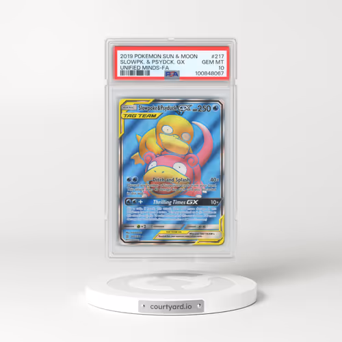 2019 Pokémon Sun & Moon Unified Minds #217 Slowpoke & Psyduck GX - Holo Full Art (PSA 10 GEM MINT)