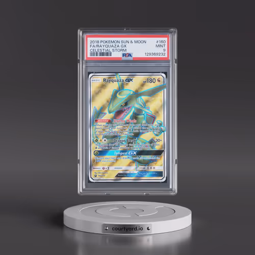 2018 Pokémon Sun & Moon Celestial Storm #160 Rayquaza GX - Holo Full Art (PSA 9 MINT)
