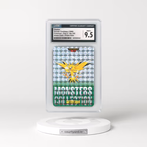 1996 Japanese Bandai Carddass #145 Zapdos - Full Art Holo Green Card (CGC 9.5 MINT+)