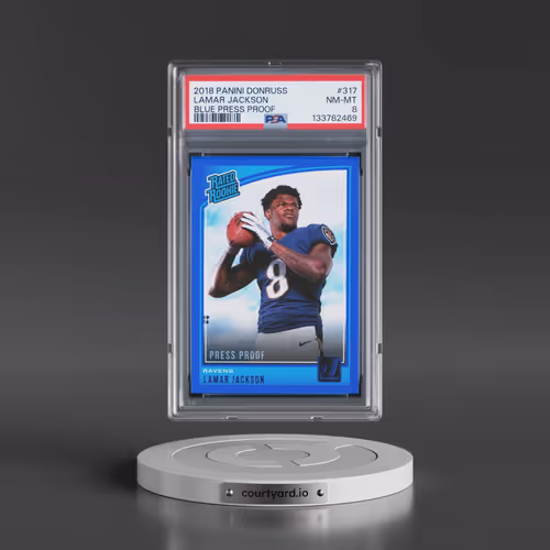 2018 Panini Donruss #317 Lamar Jackson - Blue Press Proof (PSA 8 NM-MT)