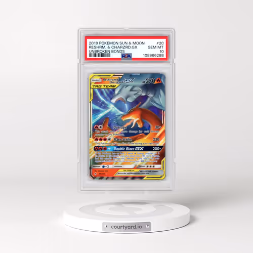 2019 Pokémon Sun & Moon Unbroken Bonds #20 Reshiram & Charizard GX - Holo (PSA 10 GEM MINT)