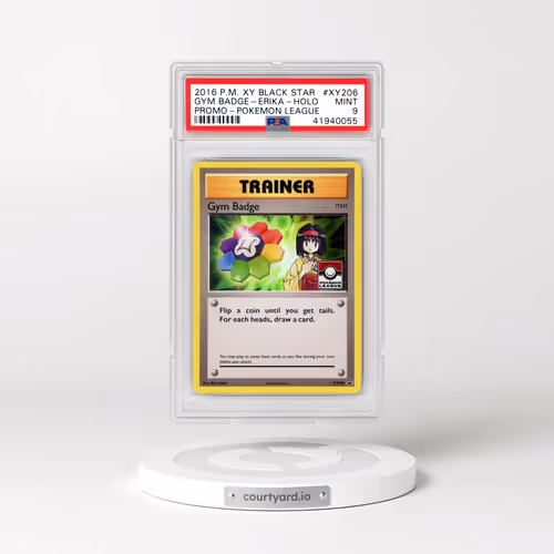 2016 Pokémon XY Black Star Promo #XY206 Gym Badge-Erika - Holo Pokemon League (PSA 9 MINT)