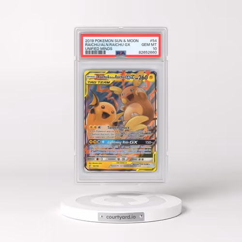 2019 Pokémon Sun & Moon Unified Minds #54 Raichu & Alolan Raichu GX - Holo (PSA 10 GEM MINT)