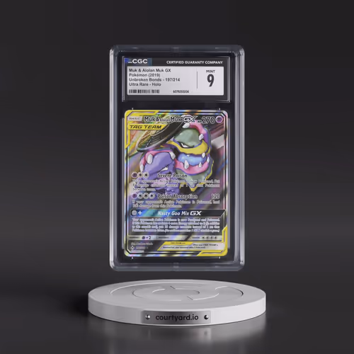 2019 Unbroken Bonds #197/214 Muk & Alolan Muk GX - Ultra Rare Holo (CGC 9 MINT)